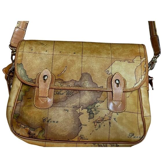 Alviero Martini 1classe brown global world map geographical satchel crossbody - Picture 2 of 7